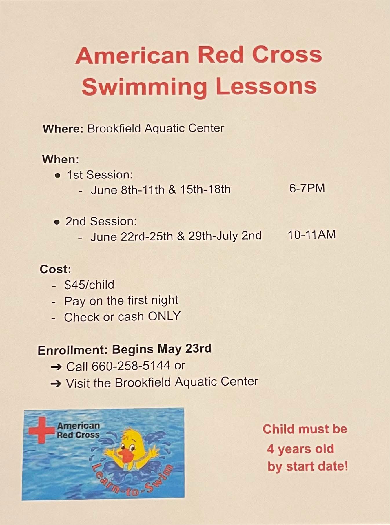 American Red Cross Swimming Lessons 2026- 1st Session - City of Brookfield